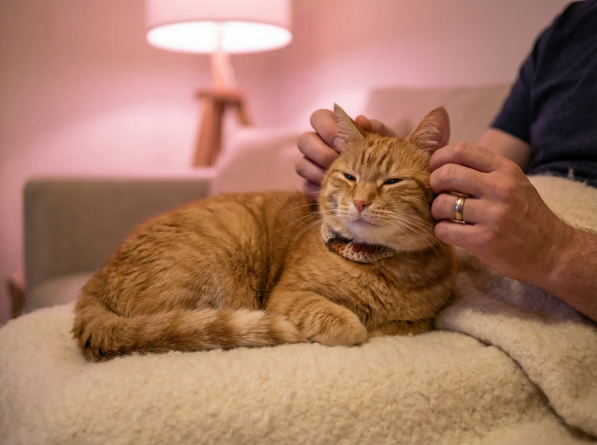 猫咪被温柔抚摸的幸福时刻 - 云野彩虹下的蜡烛