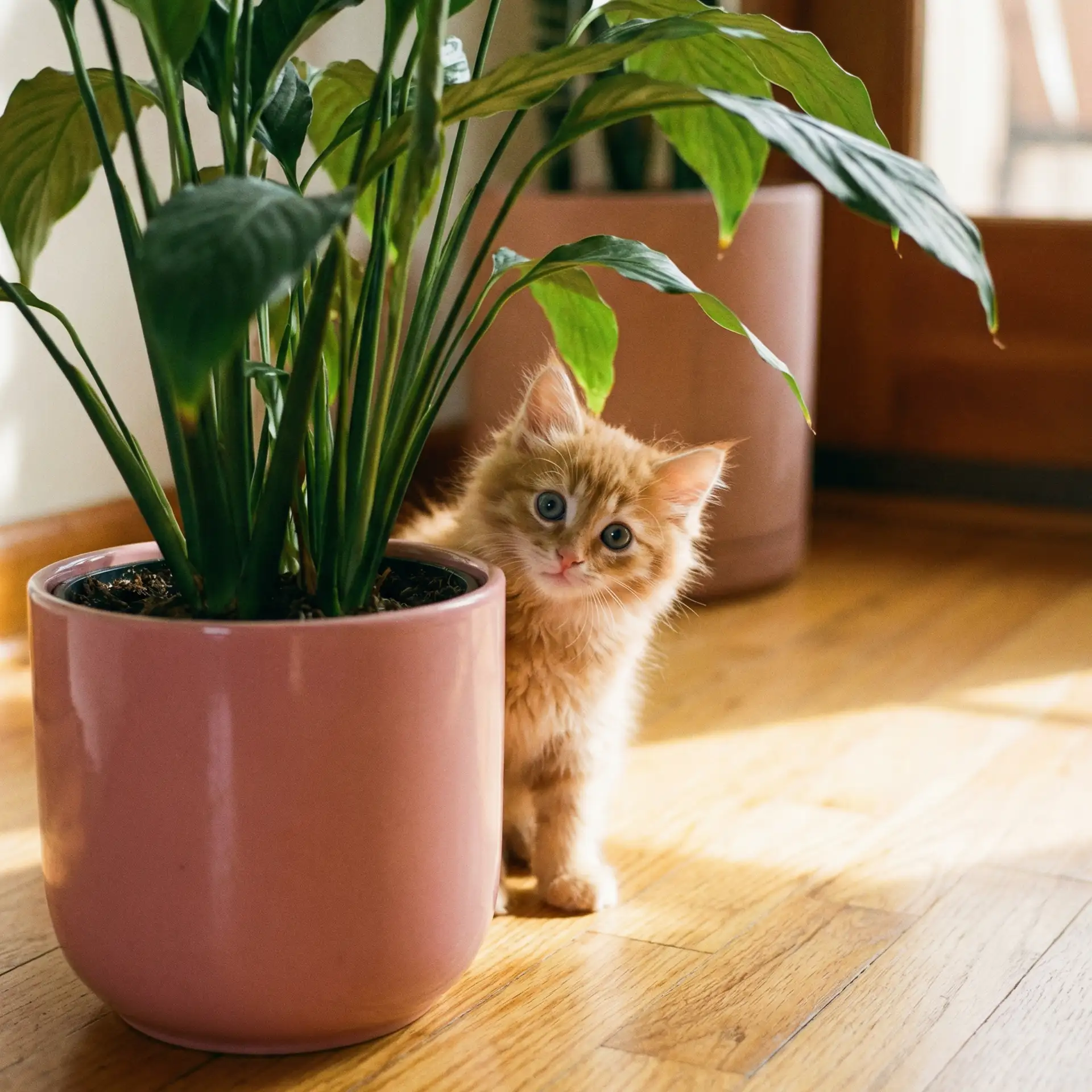 小猫从花盆后探头 - 云野彩虹下的蜡烛
